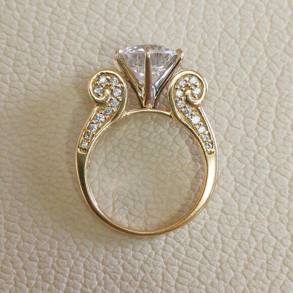 14K Gold Y2K Statement Ring with 9mm Portuguese-Cut CZ - Picture 10 of 12